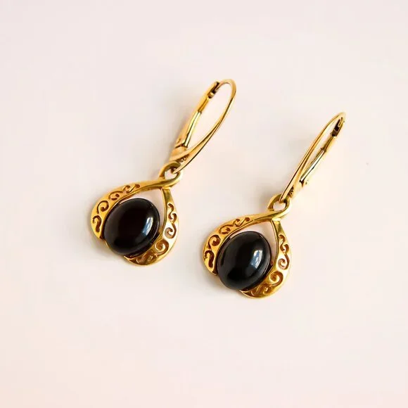 Victorian Inspired Baltic Amber Earrings-14k Gold Plated s925 - Picture 2 of 4